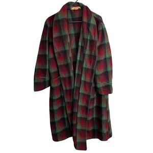 VINTAGE 40'S Grenville Fabric Heavy Wool Blanket Plaid Deco Robe Jacket Scrooge
